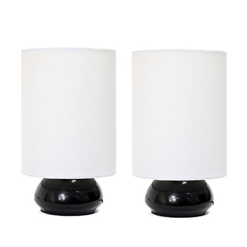 Simple Designs Gemini Colors 2 Pack Mini Touch Table Lamp Set with Fabric Shades