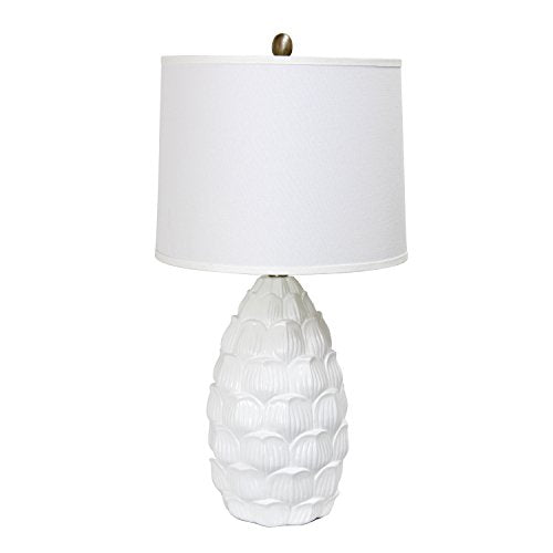 Elegant Designs Resin Table Lamp with Fabric Shade, White