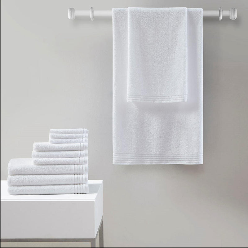 Home Outfitters White 100% Cotton 12pcs Bath Towel Set , Absorbent, Bathroom Spa Towel, Casual