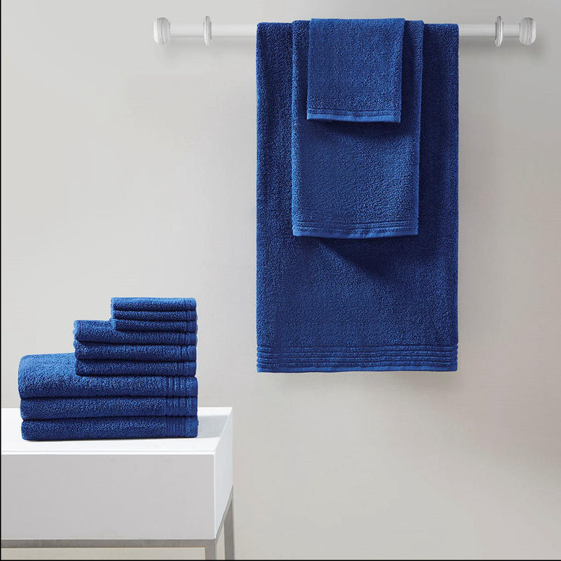 Home Outfitters Navy 100% Cotton 12pcs Bath Towel Set , Absorbent, Bathroom Spa Towel, Casual