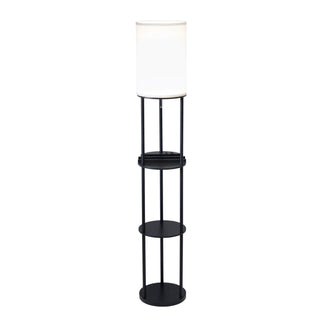 Home Outfitters Black Wood Floor Lamp With Circular Usb Charging Station Shelf