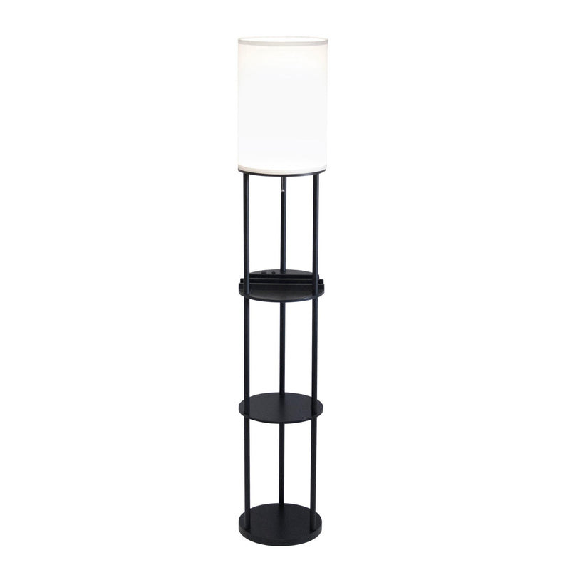 Home Outfitters Black Wood Floor Lamp With Circular Usb Charging Station Shelf