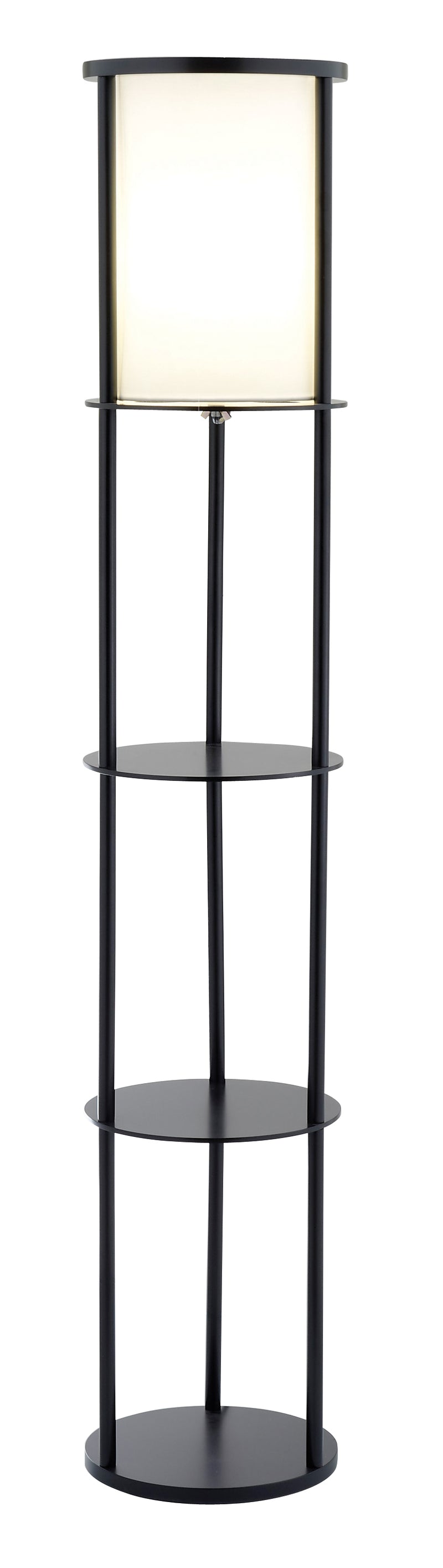 Home Outfitters Black Wood Finish Floor Lamp With Circular Storage Shelves