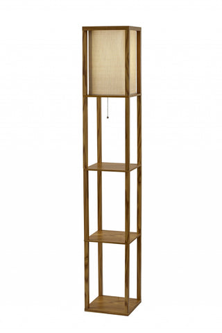Home Outfitters Floor Lamp With Natural Wood Finish Storage Shelves