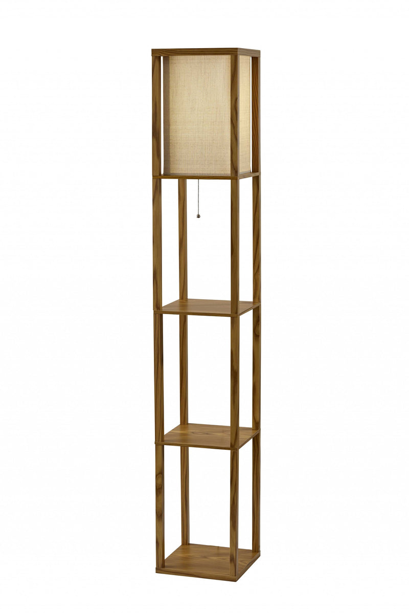 Home Outfitters Floor Lamp With Natural Wood Finish Storage Shelves