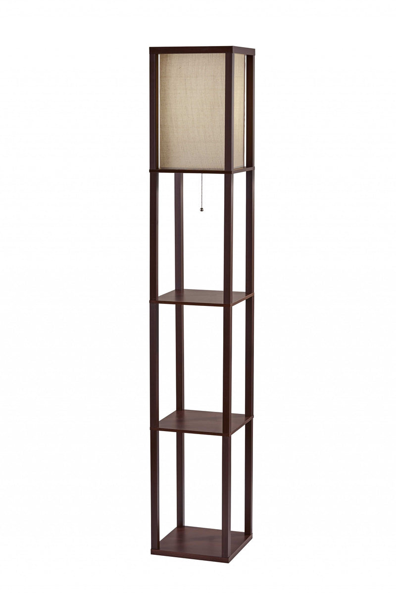 Home Outfitters 63" Brown Column Floor Lamp With Beige Square Shade