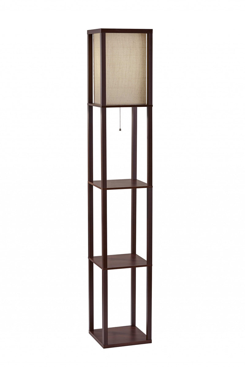 Home Outfitters 63" Brown Column Floor Lamp With Beige Square Shade