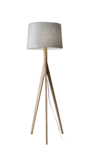 Home Outfitters 59" Solid Wood Tripod Floor Lamp With Gray Empire Shade