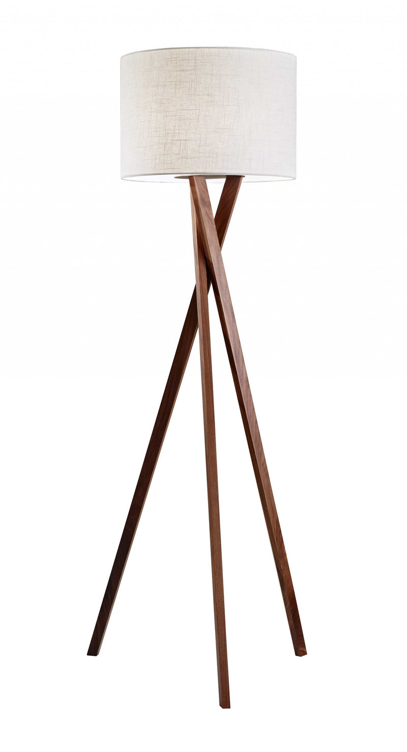 Home Outfitters 63" Solid Wood Tripod Floor Lamp With White Drum Shade