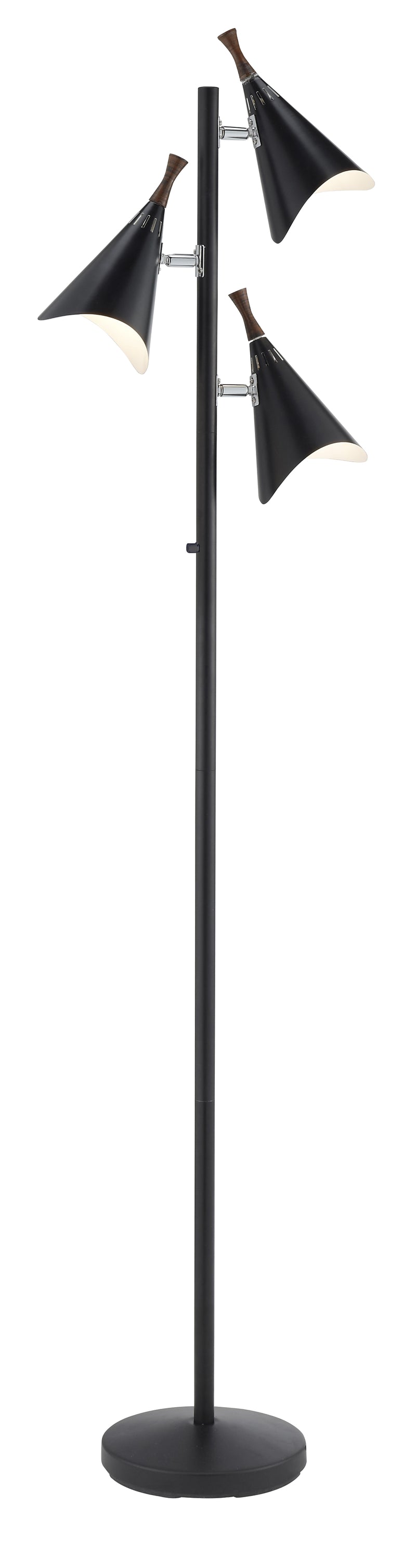 Home Outfitters 68" Black Three Light Tree Floor Lamp With Black Solid Color Cone Shade