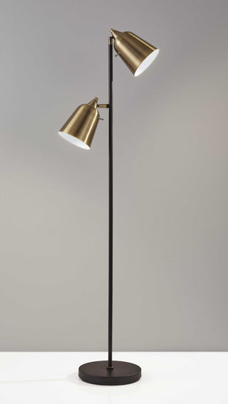 Home Outfitters 58" Black Two Light Novelty Floor Lamp With Brass Cone Shade