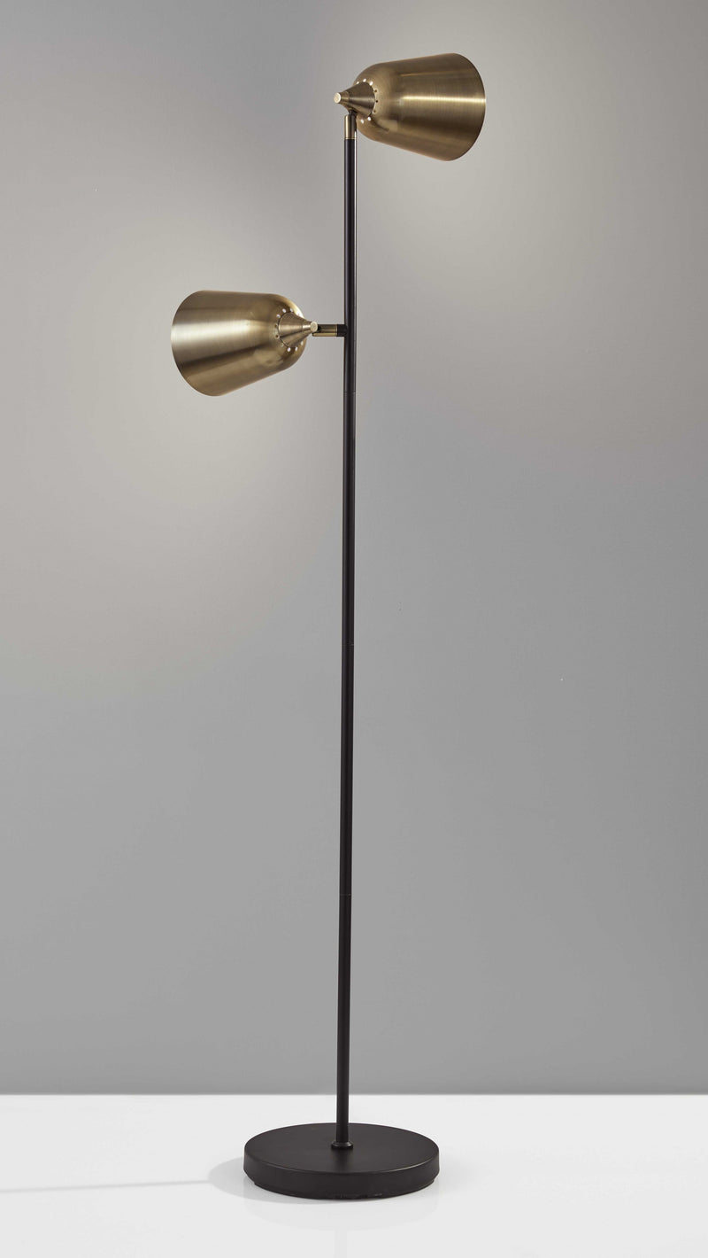 Home Outfitters 58" Black Two Light Novelty Floor Lamp With Brass Cone Shade