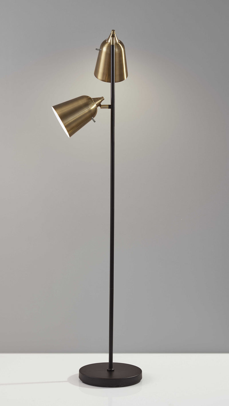 Home Outfitters 58" Black Two Light Novelty Floor Lamp With Brass Cone Shade