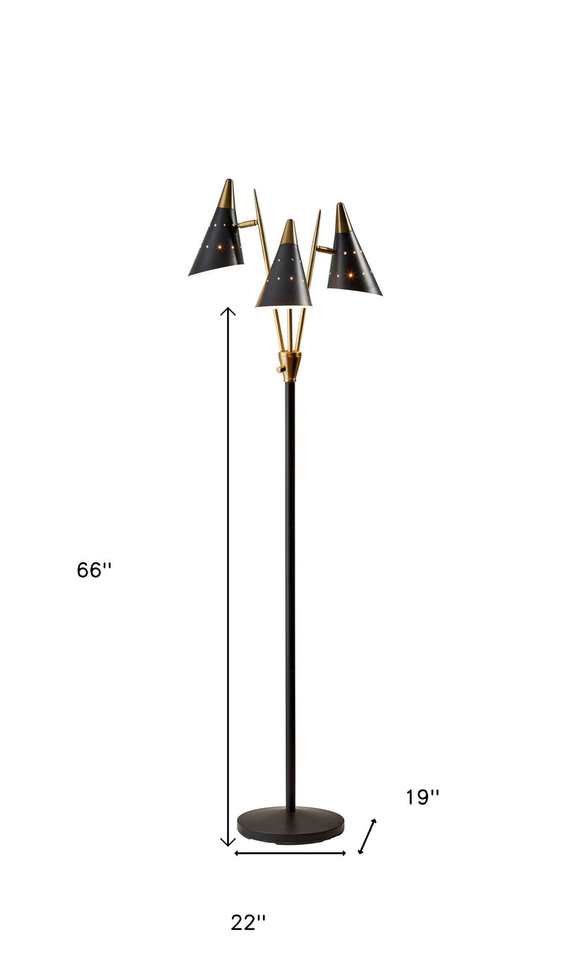 Home Outfitters 66" Black Three Light Novelty Floor Lamp With Black Cone Shade