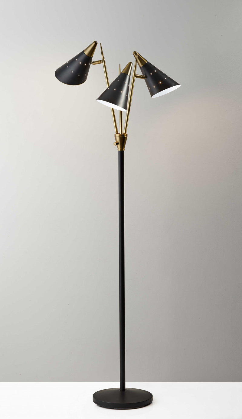 Home Outfitters 66" Black Three Light Novelty Floor Lamp With Black Cone Shade