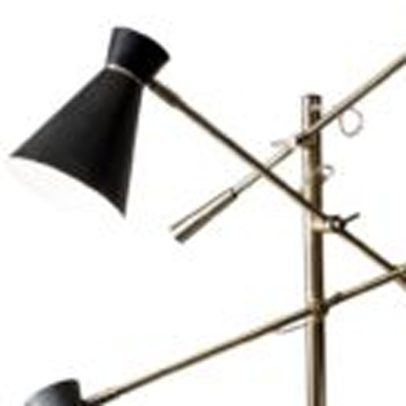 Home Outfitters Three Arm Adjustable Floor Lamp In Brass Metal With Grey Black And White Shades