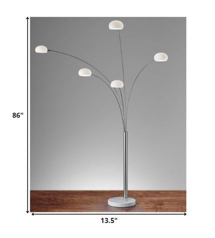 Home Outfitters 86" Steel Five Light Tree Floor Lamp With White Solid Color Bell Shade