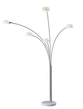 Home Outfitters 86" Steel Five Light Tree Floor Lamp With White Solid Color Bell Shade
