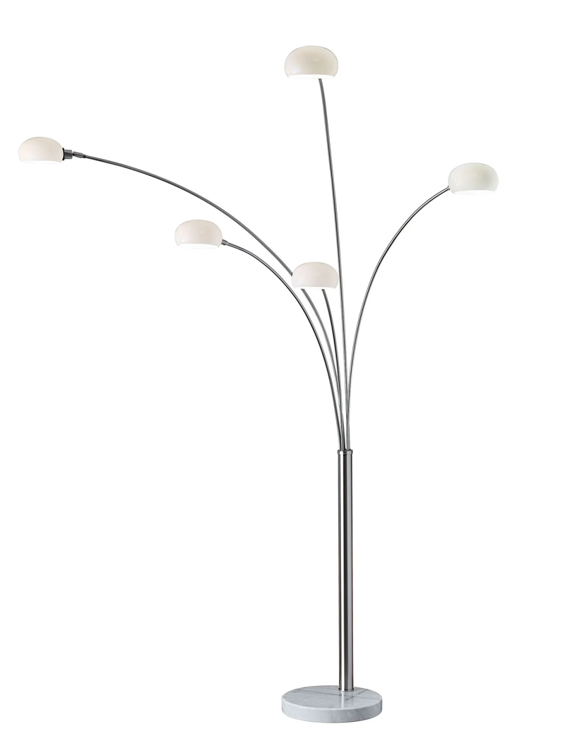 Home Outfitters 86" Steel Five Light Tree Floor Lamp With White Solid Color Bell Shade