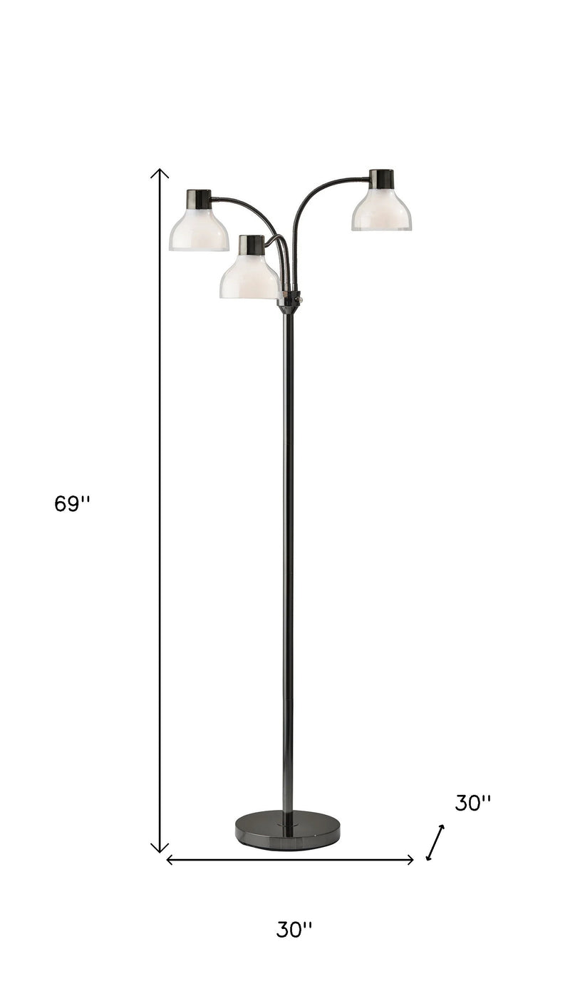 Home Outfitters 69" Black Three Light Tree Floor Lamp With White Bowl Shade