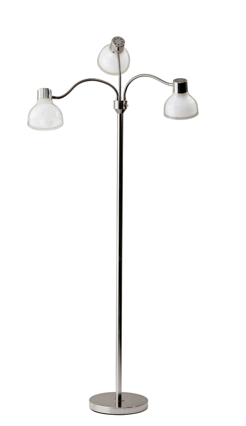 Home Outfitters 69" Nickel Three Light Tree Floor Lamp with White Bowl Shade