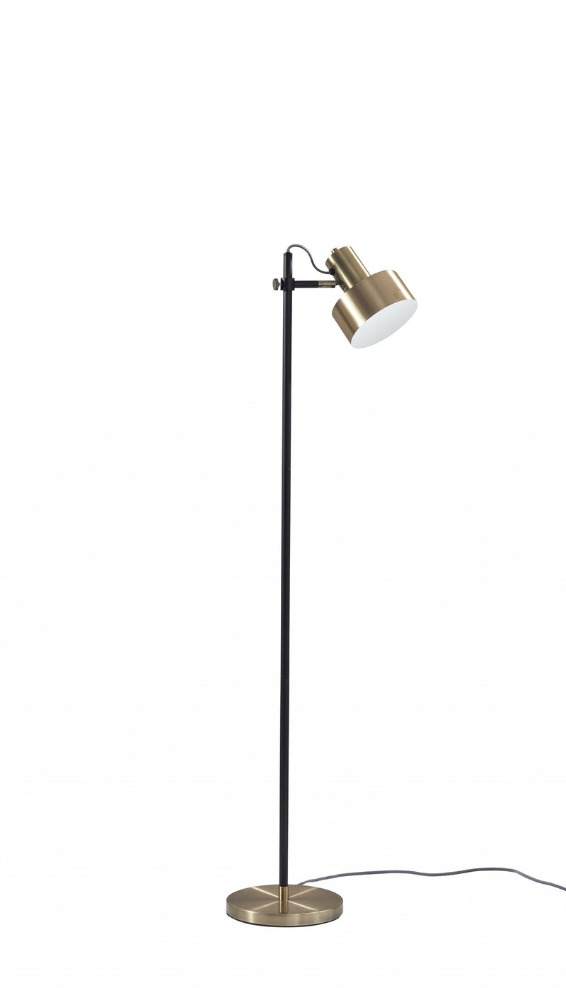 Home Outfitters Retro Floor Lamp With Matte Black Pole And Adjustable Jumbo Antique Brass Metal Shade