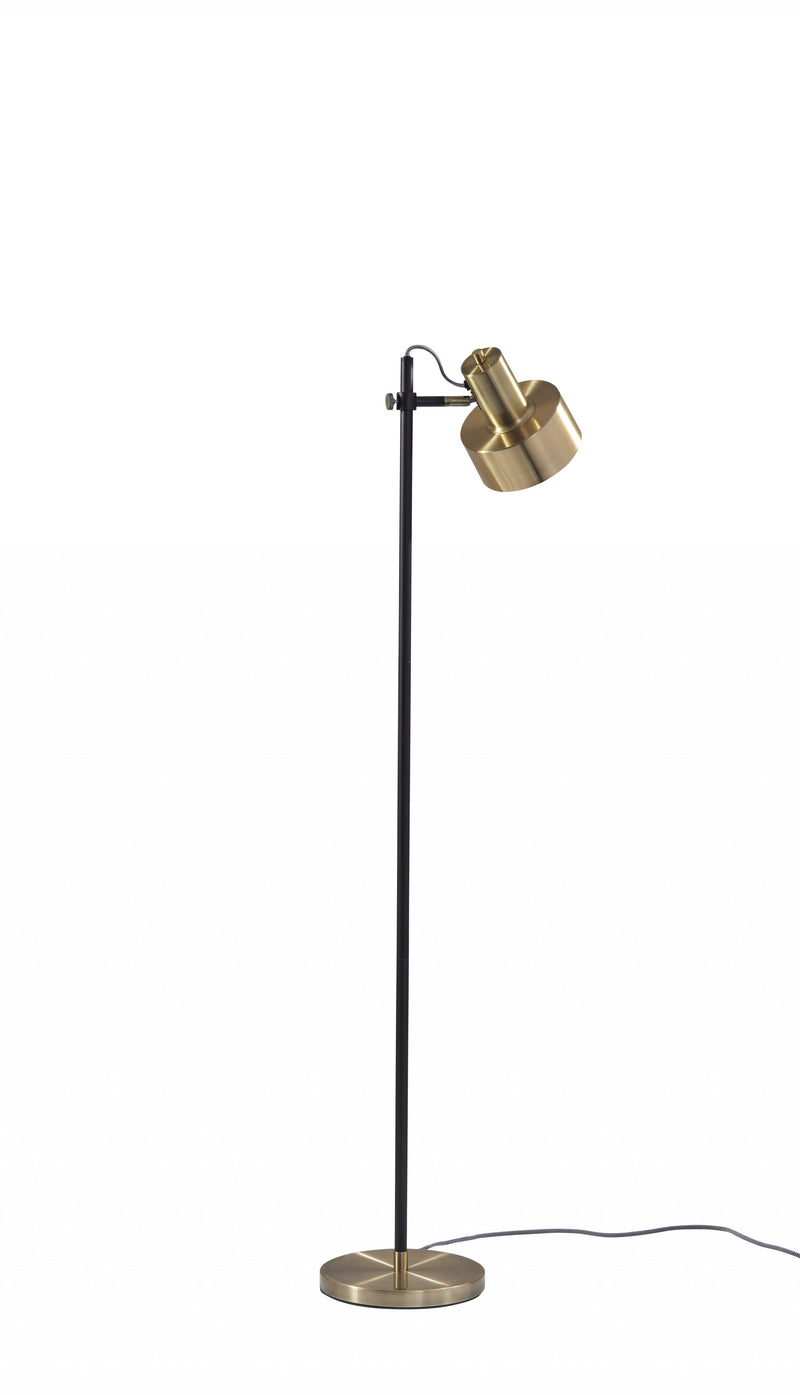 Home Outfitters Retro Floor Lamp With Matte Black Pole And Adjustable Jumbo Antique Brass Metal Shade