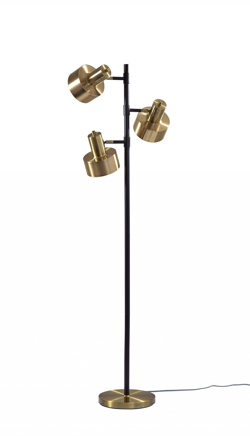 Home Outfitters 67" Brass Three Light Tree Floor Lamp With Gold Solid Color Bell Shade