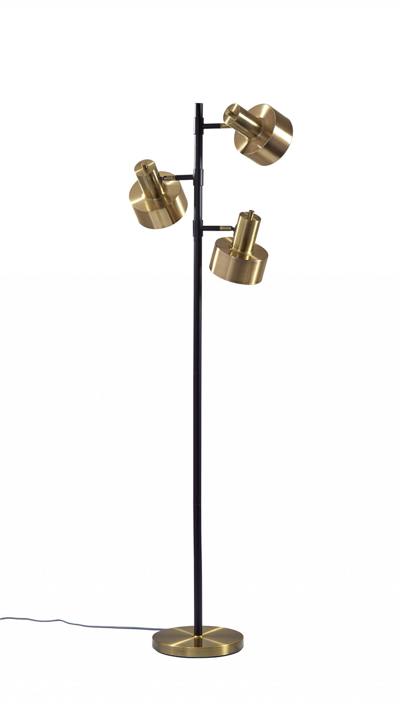 Home Outfitters 67" Brass Three Light Tree Floor Lamp With Gold Solid Color Bell Shade