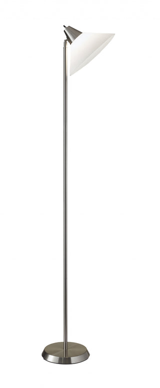 Home Outfitters Elemental Brushed Steel Metal Torchiere With White Cone Shade
