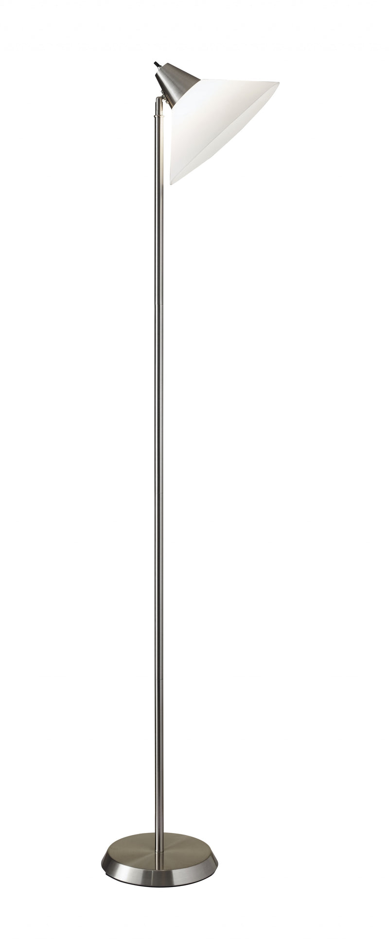 Home Outfitters Elemental Brushed Steel Metal Torchiere With White Cone Shade