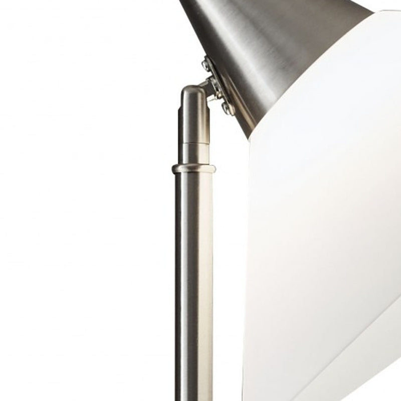 Home Outfitters Elemental Brushed Steel Metal Torchiere With White Cone Shade