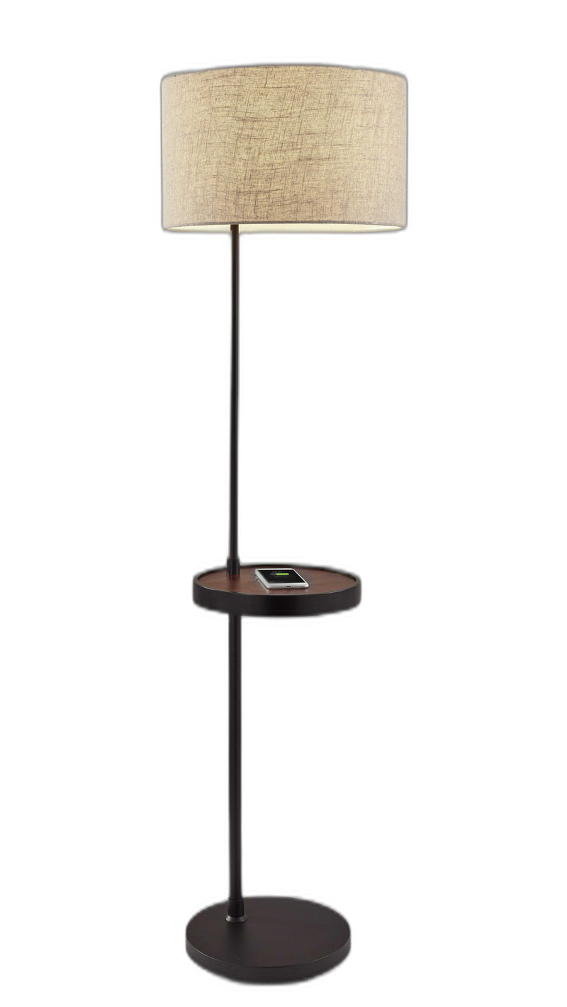 Home Outfitters 64" Black Tray Table Floor Lamp With Beige Drum Shade