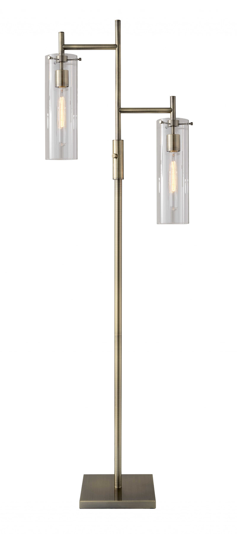 Home Outfitters 64" Brass Two Light Novelty Floor Lamp With Clear Drum Shade