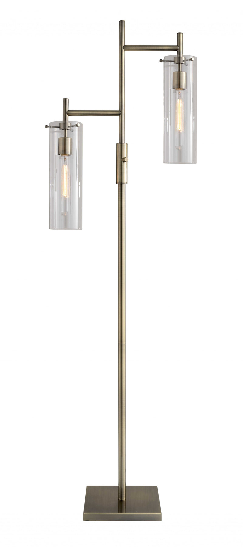 Home Outfitters 64" Brass Two Light Novelty Floor Lamp With Clear Drum Shade