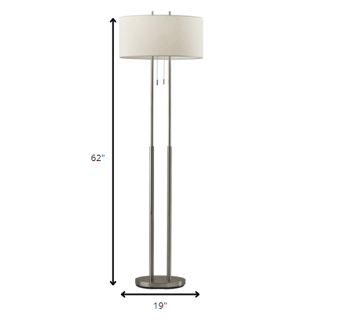 Home Outfitters Dual Pole Floor Lamp In Brushed Steel Metal