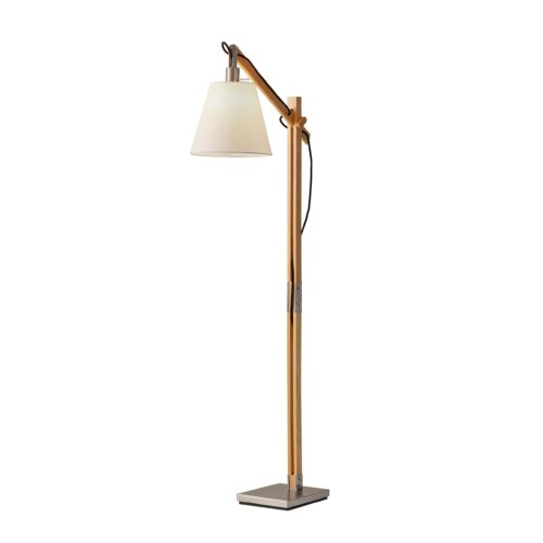 Home Outfitters Natural Wood Floor Lamp With Adjustable Hinged Arm