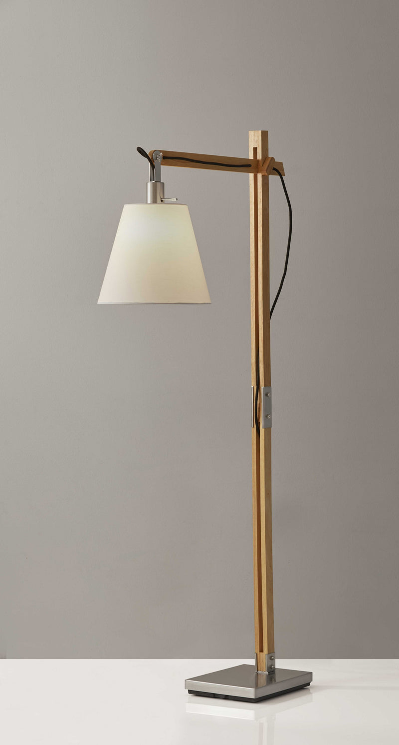 Home Outfitters Natural Wood Floor Lamp With Adjustable Hinged Arm