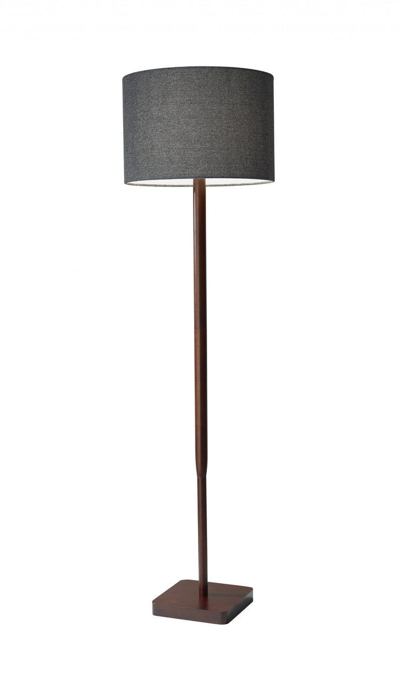Home Outfitters 59" Solid Wood Traditional Shaped Floor Lamp With Black Drum Shade