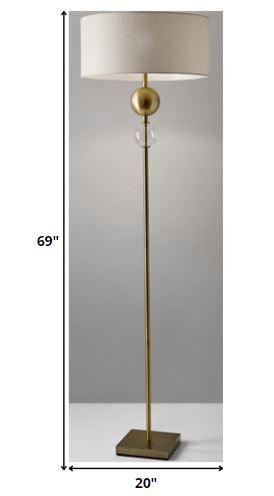 Home Outfitters 69" Brass Traditional Shaped Floor Lamp With White Drum Shade