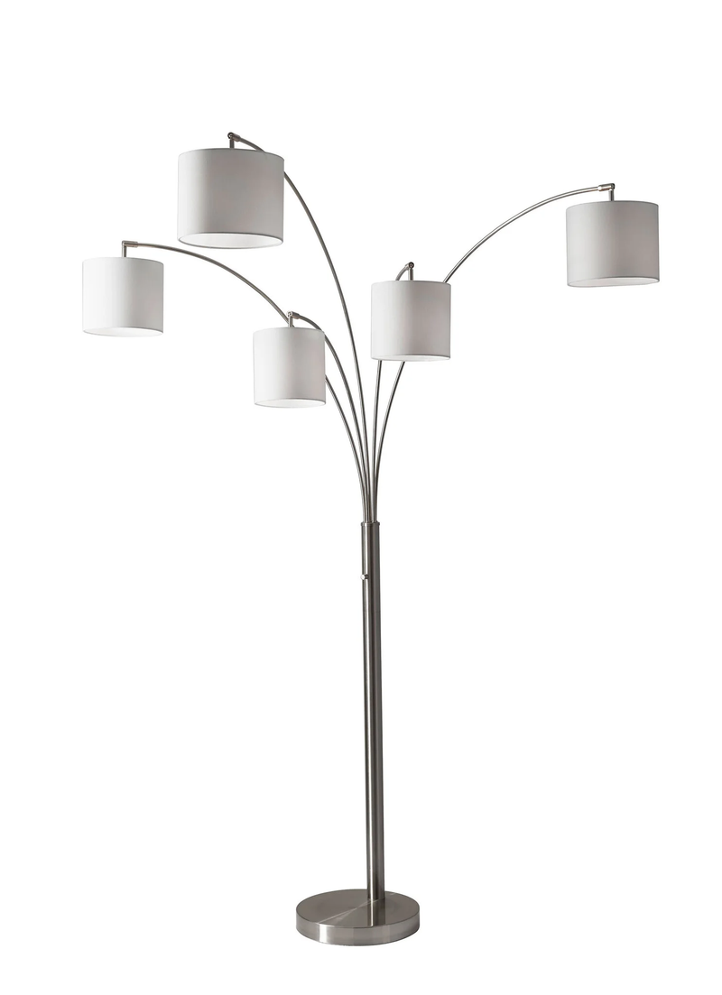 Home Outfitters 82" Steel Five Light Tree Floor Lamp With White Solid Color Drum Shade