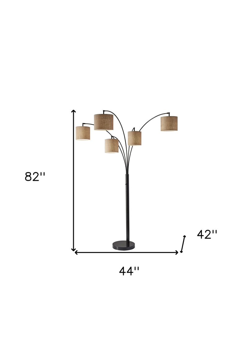 Home Outfitters 82" Black Five Light Tree Floor Lamp With Beige Solid Color Drum Shade