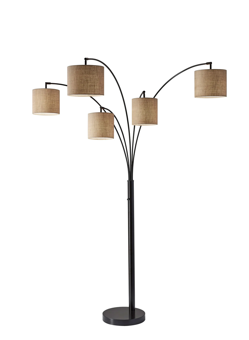 Home Outfitters 82" Black Five Light Tree Floor Lamp With Beige Solid Color Drum Shade