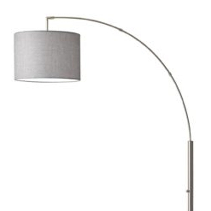 Home Outfitters Reading Nook Floor Lamp Brushed Steel Arc Arm Adjustable Grey Fabric Shade