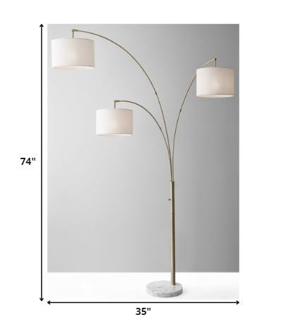 Home Outfitters 74" Brass Three Light Tree Floor Lamp With Off White Solid Color Drum Shade