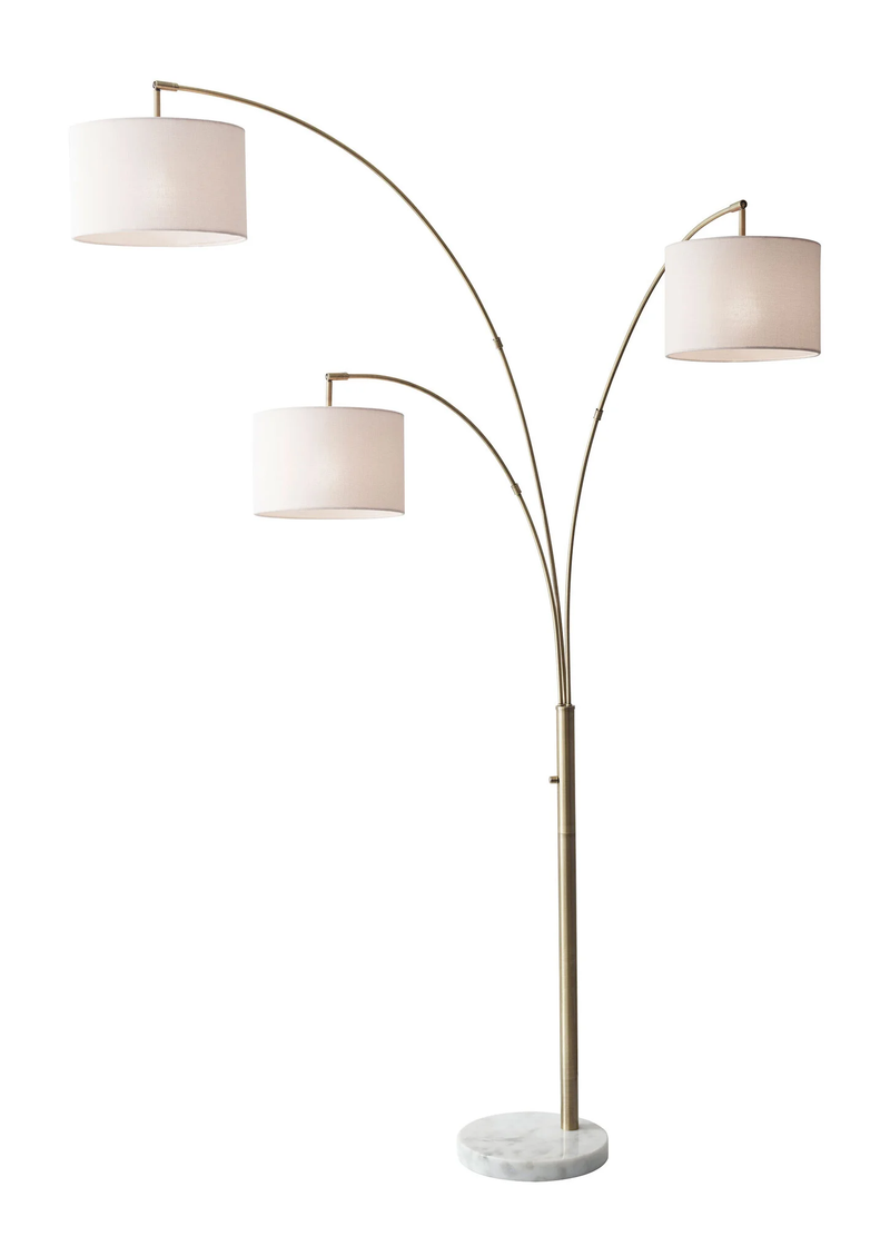 Home Outfitters 74" Brass Three Light Tree Floor Lamp With Off White Solid Color Drum Shade