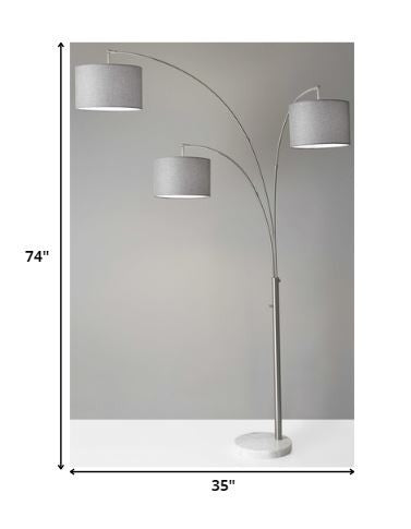 Home Outfitters 74" White Three Light Adjustable Led Tree Floor Lamp With Gray Drum Shade