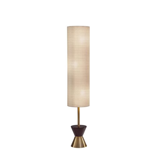 Home Outfitters 59" Brass And Wood Textured Cylinder Beige Floor Lamp