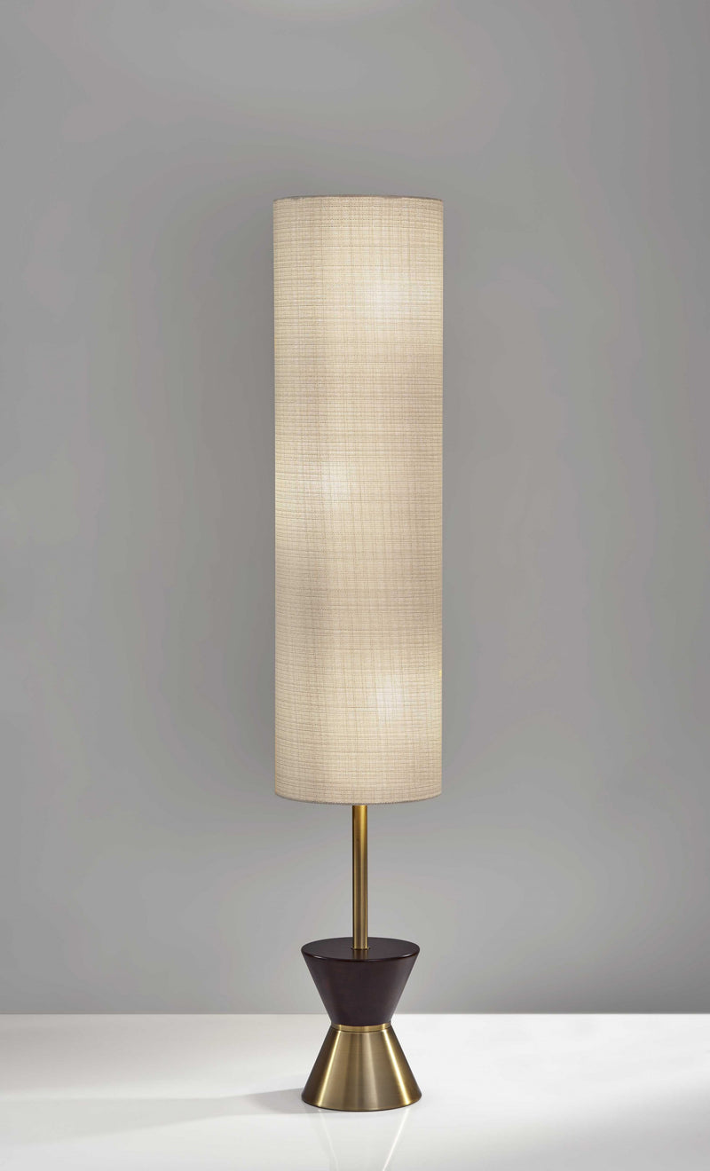 Home Outfitters 59" Brass And Wood Textured Cylinder Beige Floor Lamp