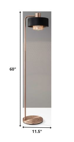 Home Outfitters 60" Copper Task Floor Lamp With Black Drum Shade